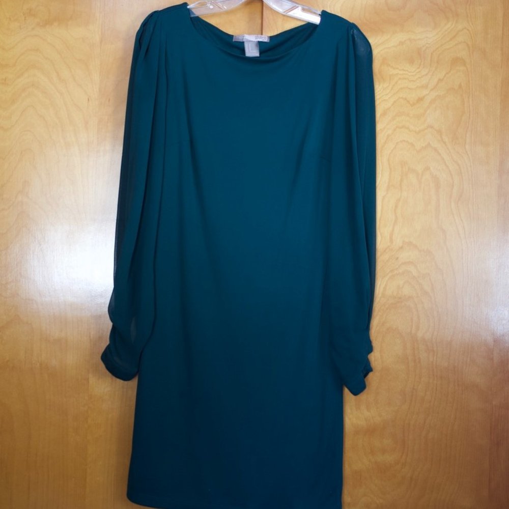 Forest green long sleeve bodycon mini dress - H&M, M